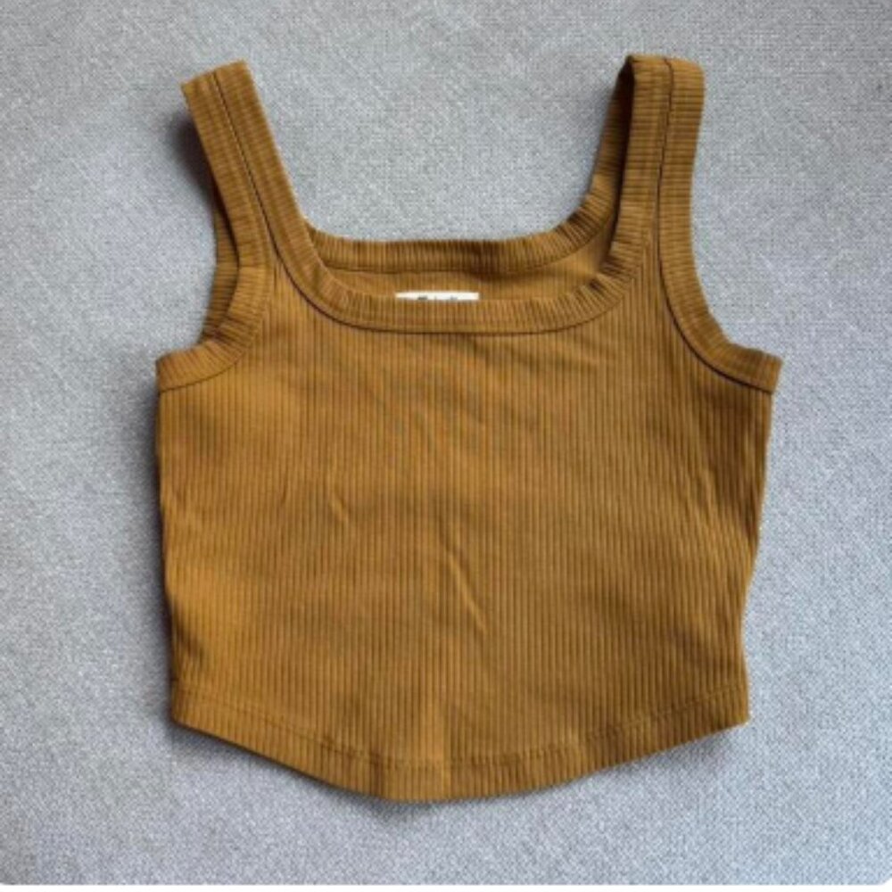 Madewell Brown Square Neck Cropped Tank Top